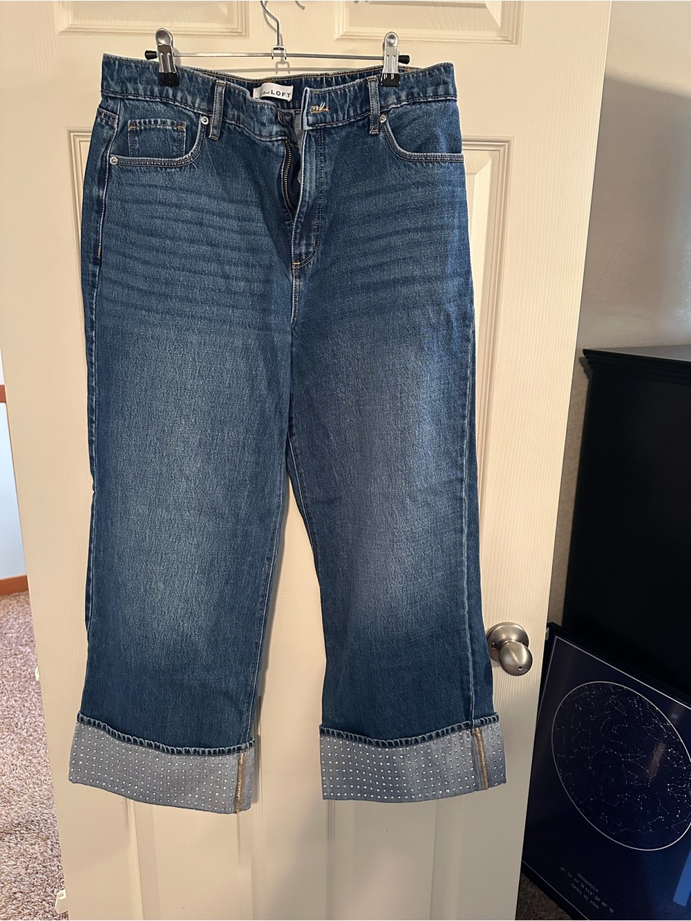 LOFT denim jeans in medium blue with embellished accents